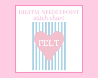 Gráfico de punto de cruz con forma de corazón de fieltro - Patrón digital de punto de cruz