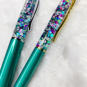 Floating glitter pens, glitter pens, planner pen, gifts for her, Party Dot Teal