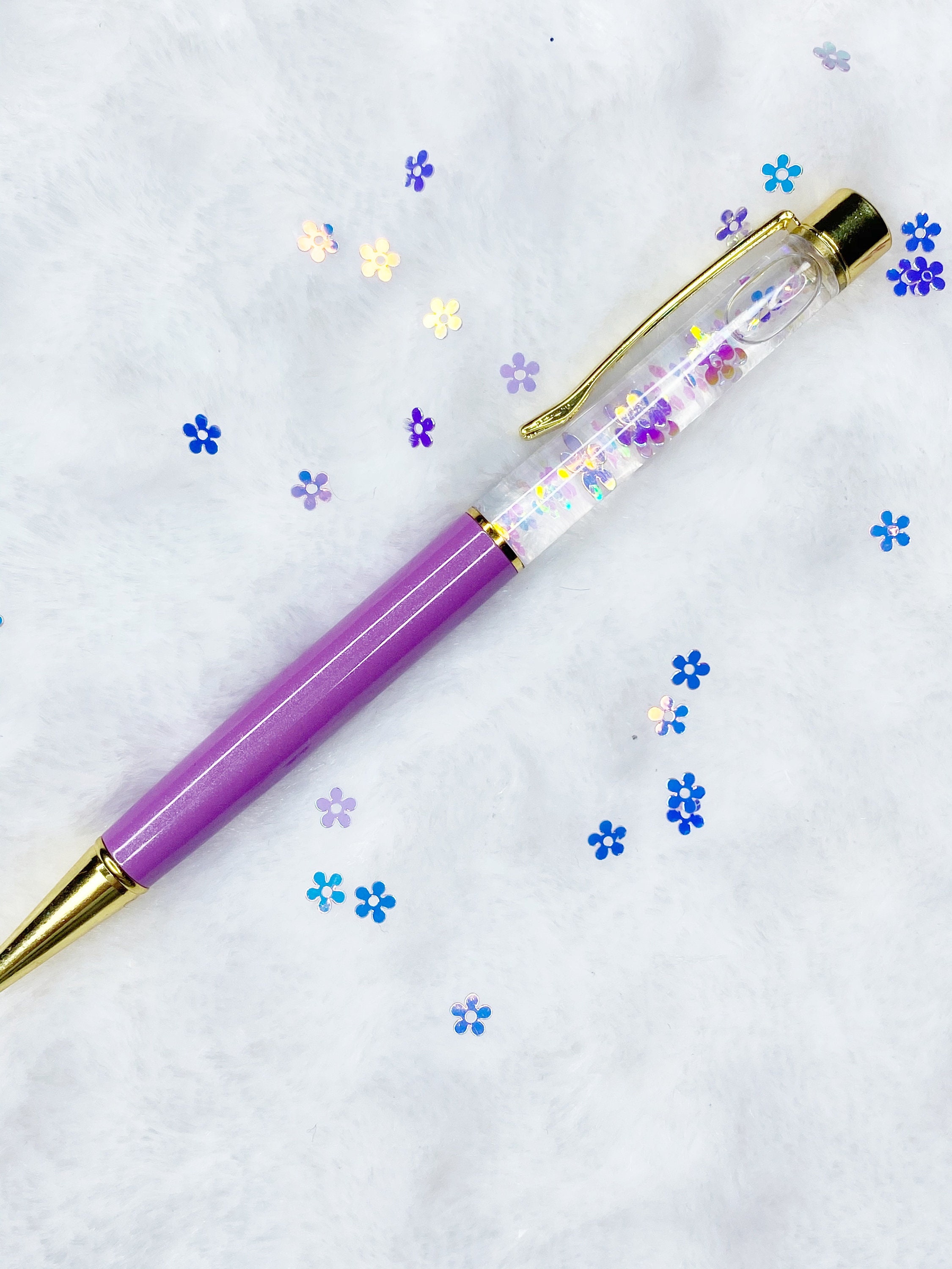 Glitter Sequins Handle 0.5mm Blue Ink Ball Pen Student School Office  Stationery Purple Plastic 
