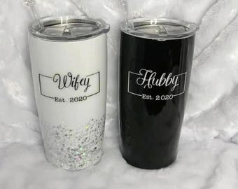 Mr. & Mrs. Glitter Tumblers, Stainless Steel Wedding Gift Set