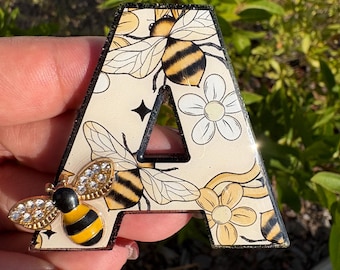 Alphabet Badge Reel, Bee & Floral ID Holder