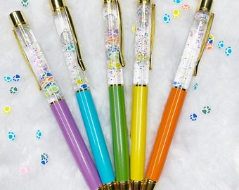 Colorful paws floating glitter pens, glitter pens, gifts for her, stationery, snow globe pen, admin gift, dog mom, pup mom