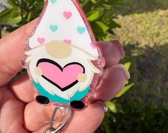 Heart Gnome Badge Reel, Interchangeable ID Holder