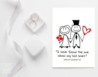 Christian Card  “I have found the one whom my soul loves” Song of Solomon 3:4, Wedding or Engagement Card, Religious Card