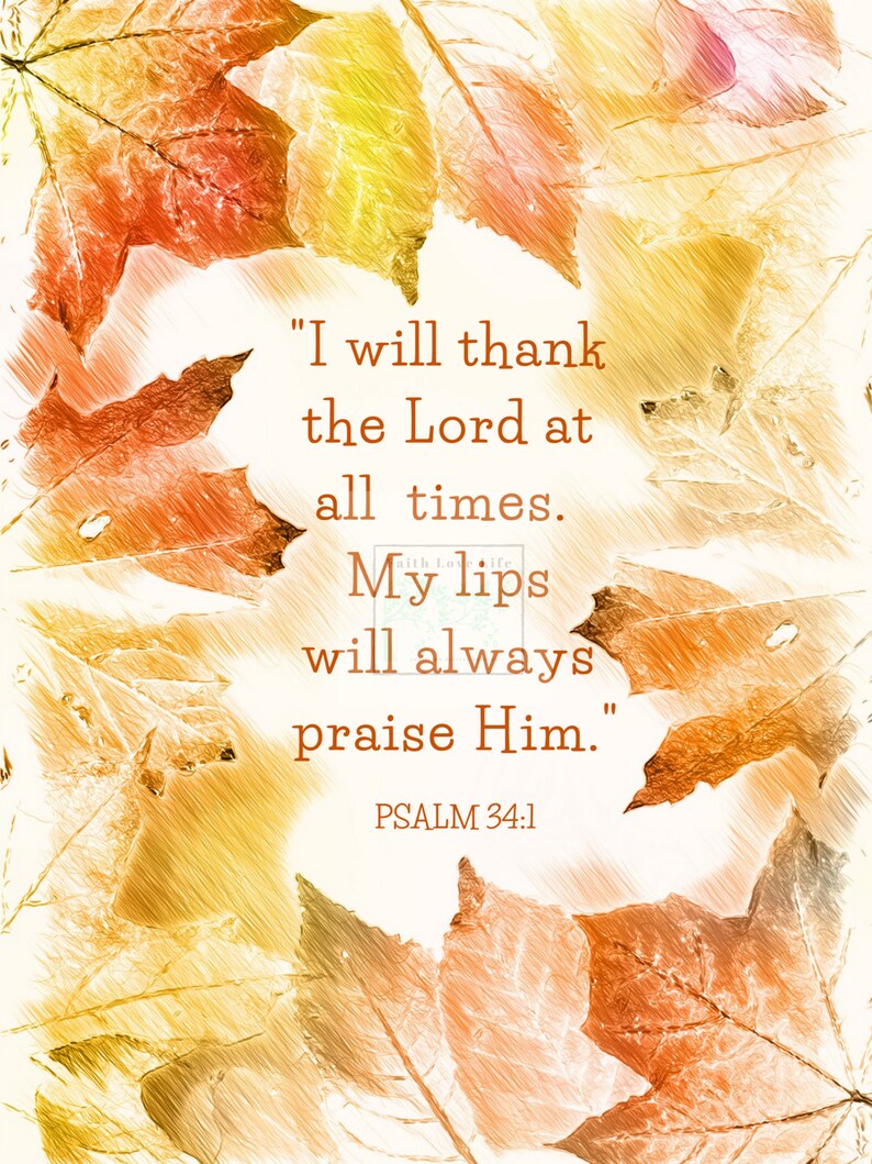 Psalm 34:1 Card Printable Autumn Bible Verse Digital Card - Etsy