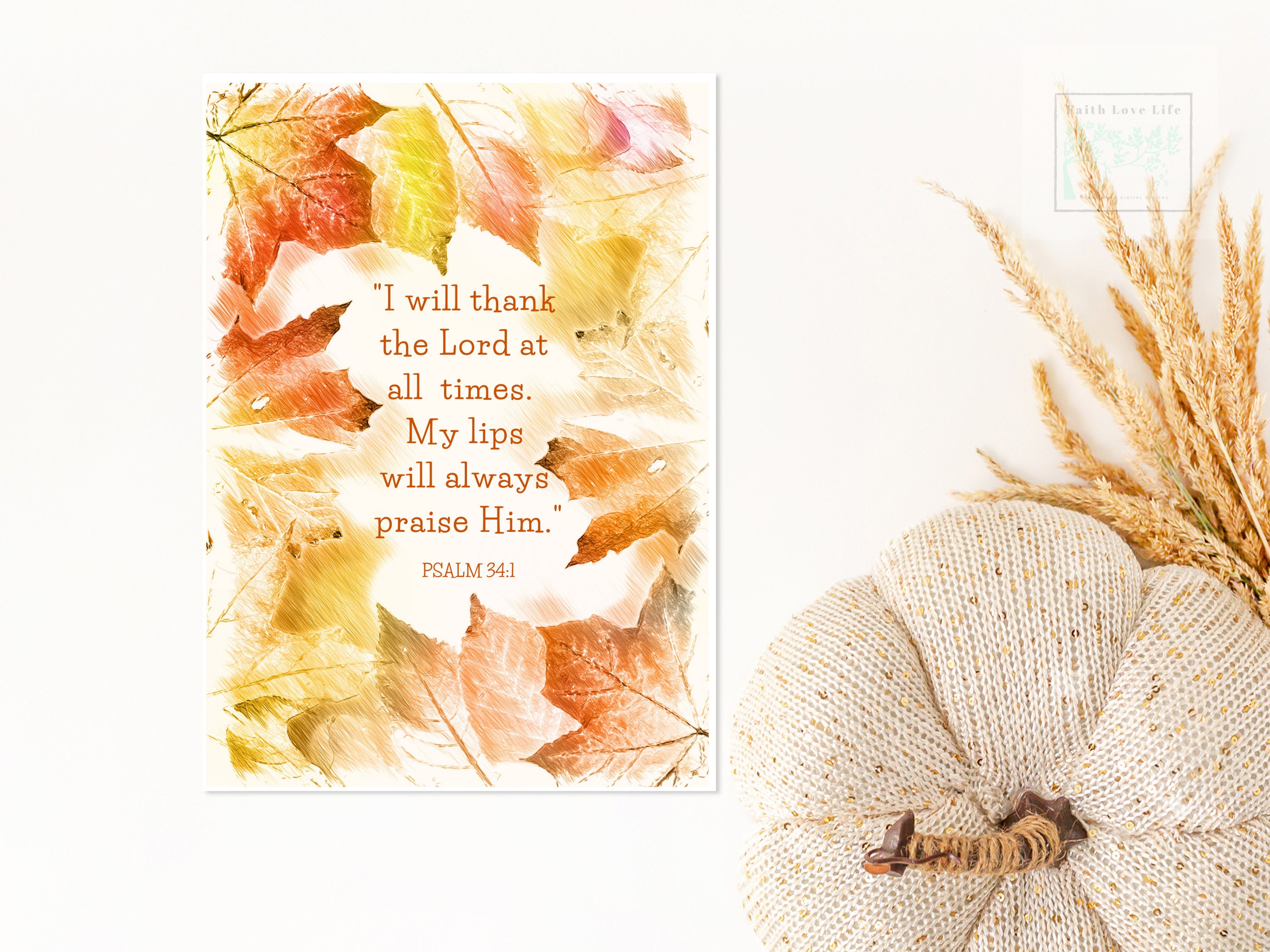 Psalm 34:1 Autumn Bible Verse Digital Card 8.5x5.5 inch | Etsy