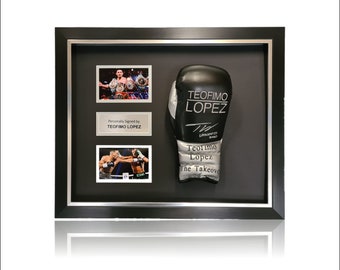 Teófimo 'THE TAKEOVER' López Hand Signed Black/Silver Glove In Deluxe Dome Frame