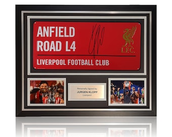 Jurgen Klopp Hand Signed RED Anfield Road Sign In Deluxe Classic Frame