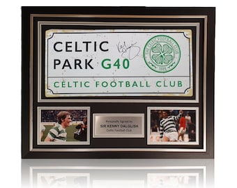 Sir Kenny Dalglish Hand Signed RETRO &#39;CELTIC PARK&#39; Metal Plaque in Deluxe Classic Frame