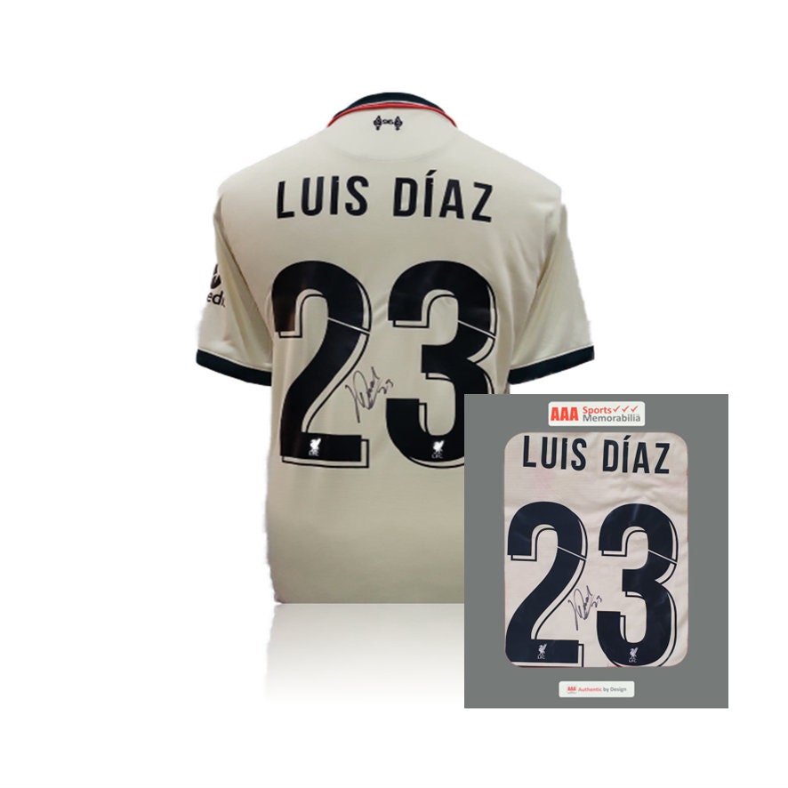 Luis Diaz Hand Signed Liverpool 2021-22 Away Shirt With Fan Style