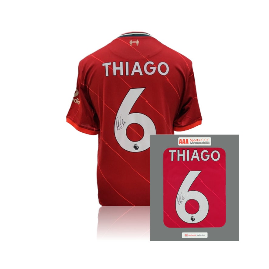 Thiago Alcantara Hand Signed Liverpool 2021-22 Home Shirt in AAA