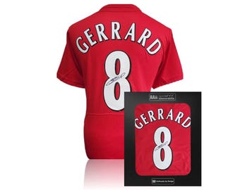 Maglia Liverpool ISTANBUL #8 del 2005 firmata a mano da Steven Gerrard in scatola regalo AAA