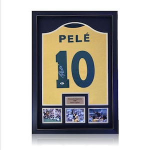 Pele Hand Signed Brazil Shirt in Deluxe Classic Frame with Beckett Certificate