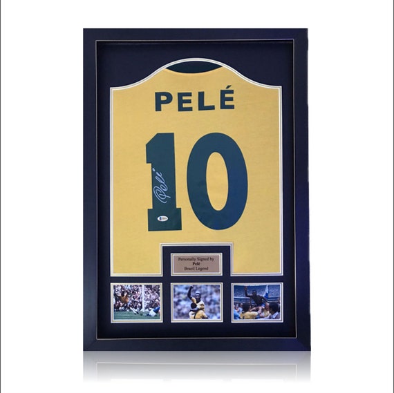 Pele Hand Signed Brazil Shirt in Deluxe Classic Frame With Beckett