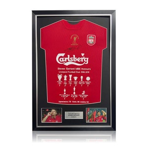 Steven Gerrard Hand Signed Liverpool 2005 Shirt + Career Stats Deluxe Classic Frame