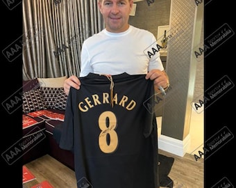 Steven Gerrard Hand Signed Liverpool 2005 #8 Black/gold Shirt in