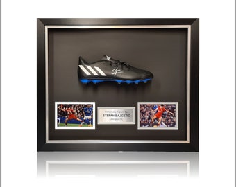 Stefan Bajcetic Hand Signed Black Football Boot In Deluxe Classic Dome Frame