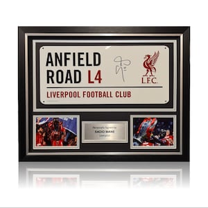 Señal de tráfico de Anfield firmada a mano por Sadio Mane en marco clásico de lujo