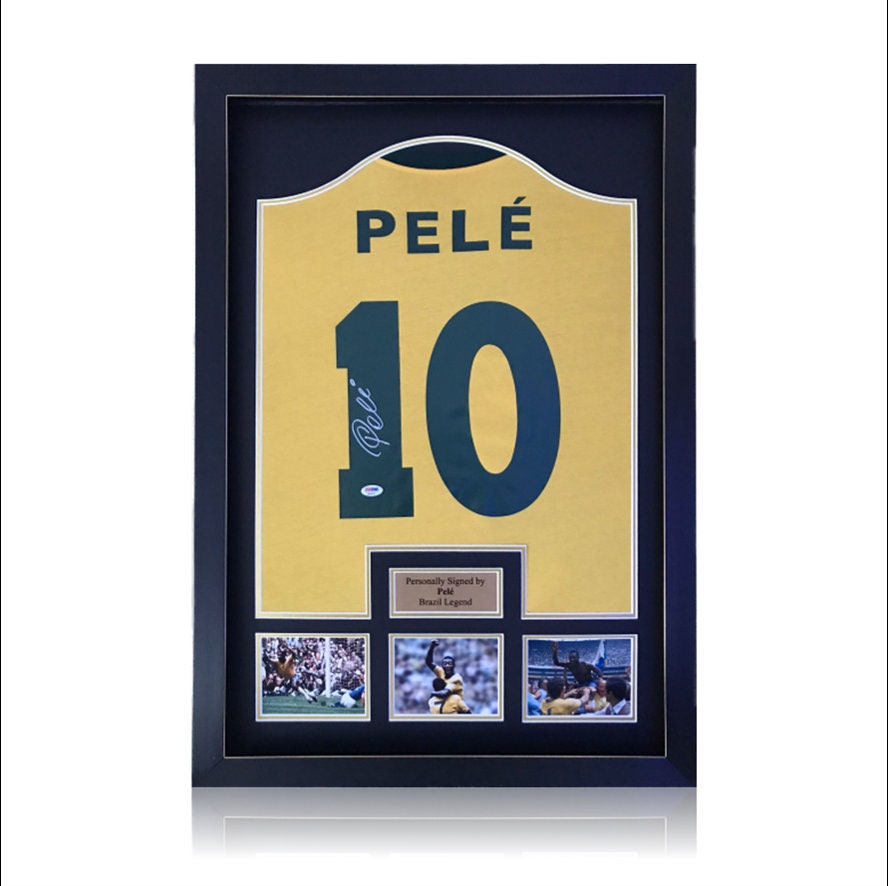 Chemise Du Brésil Signée Par Pelé – Encadrée – Certificat – Objet De Collection