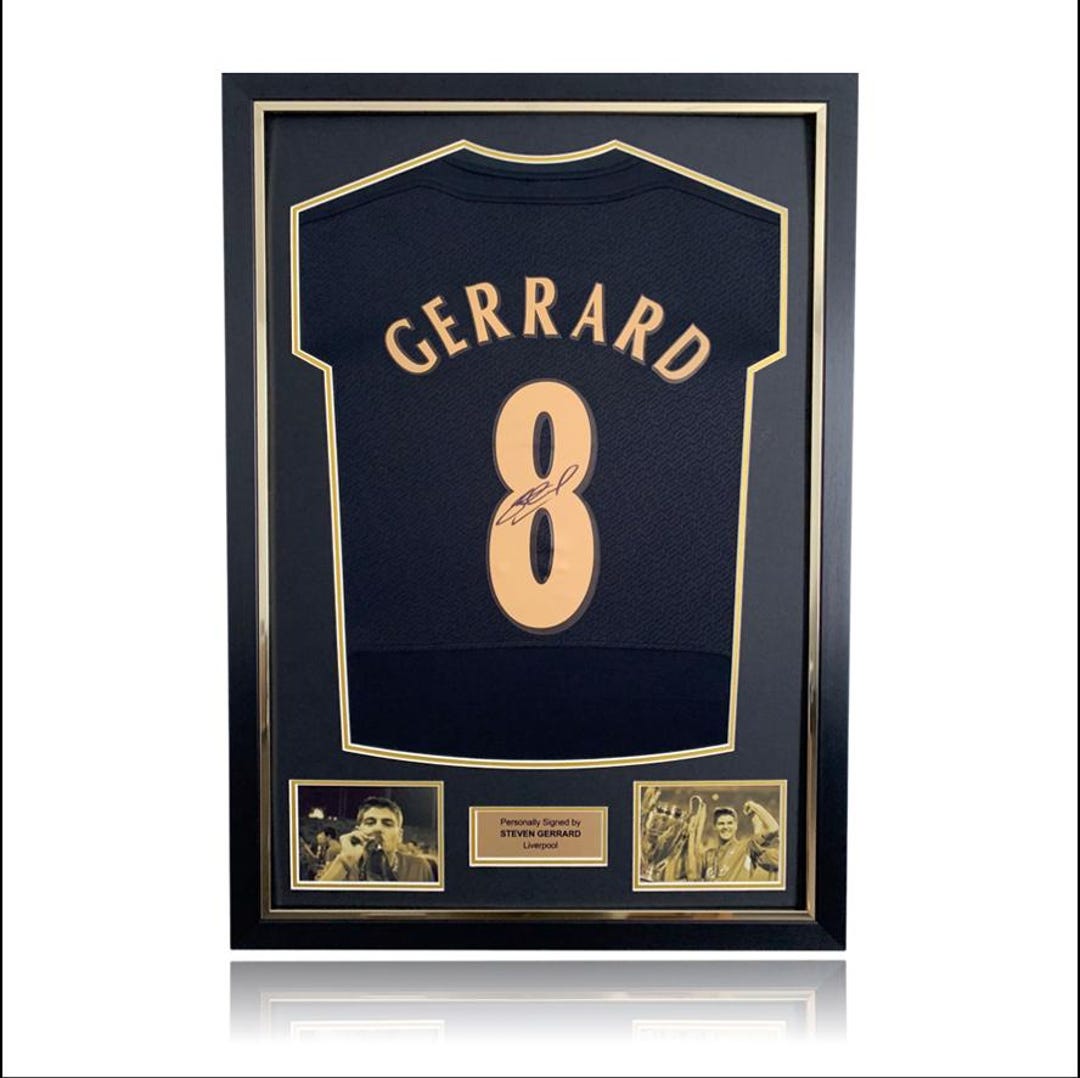 Steven Gerrard Hand Signed Liverpool 2005 #8 Black/gold Shirt in