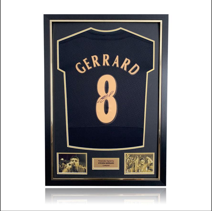 Steven Gerrard Hand Signed Liverpool 2005 #8 Black/gold Shirt in
