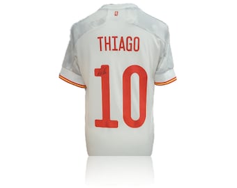 Thiago Alcantara Hand Signed Spain Away Shirt in Deluxe Classic