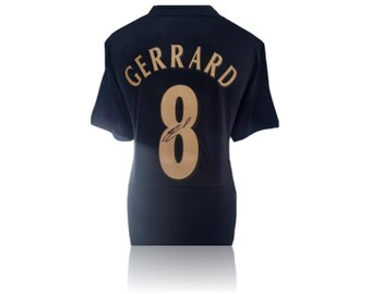 Steven Gerrard Hand Signed Liverpool 2005 #8 Black/gold Shirt in