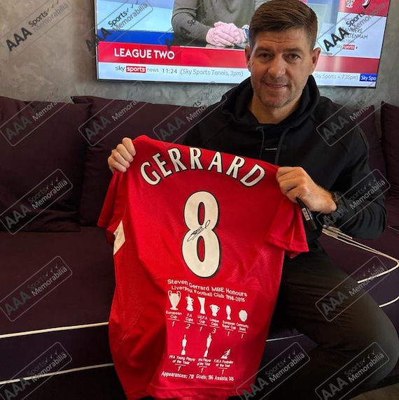 Steven Gerrard Hand Signed Liverpool 2005 ISTANBUL #8 Career Stats