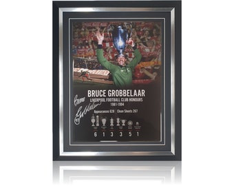 Bruce Grobbelaar Hand Signed 12" X 16" LFC Career Stats Montage In Classic Frame