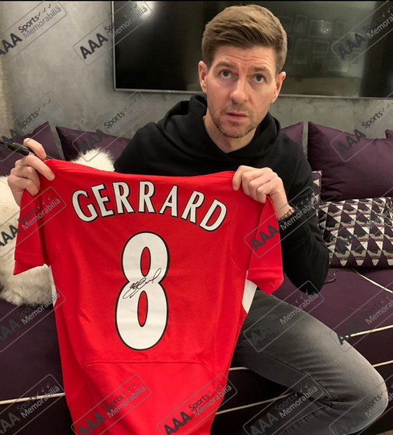 Steven Gerrard Hand Signed Liverpool 2005 ISTANBUL #8 Shirt in AAA