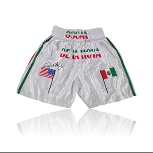 Oscar De La Hoya Hand Signed &#39;DEBUT&#39; Fight Replica Shorts