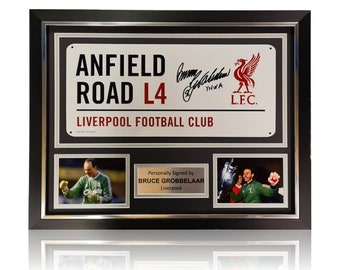 Bruce Grobbelaar Hand Signed ‘Anfield Road’ Metal Sign In Deluxe Classic Frame