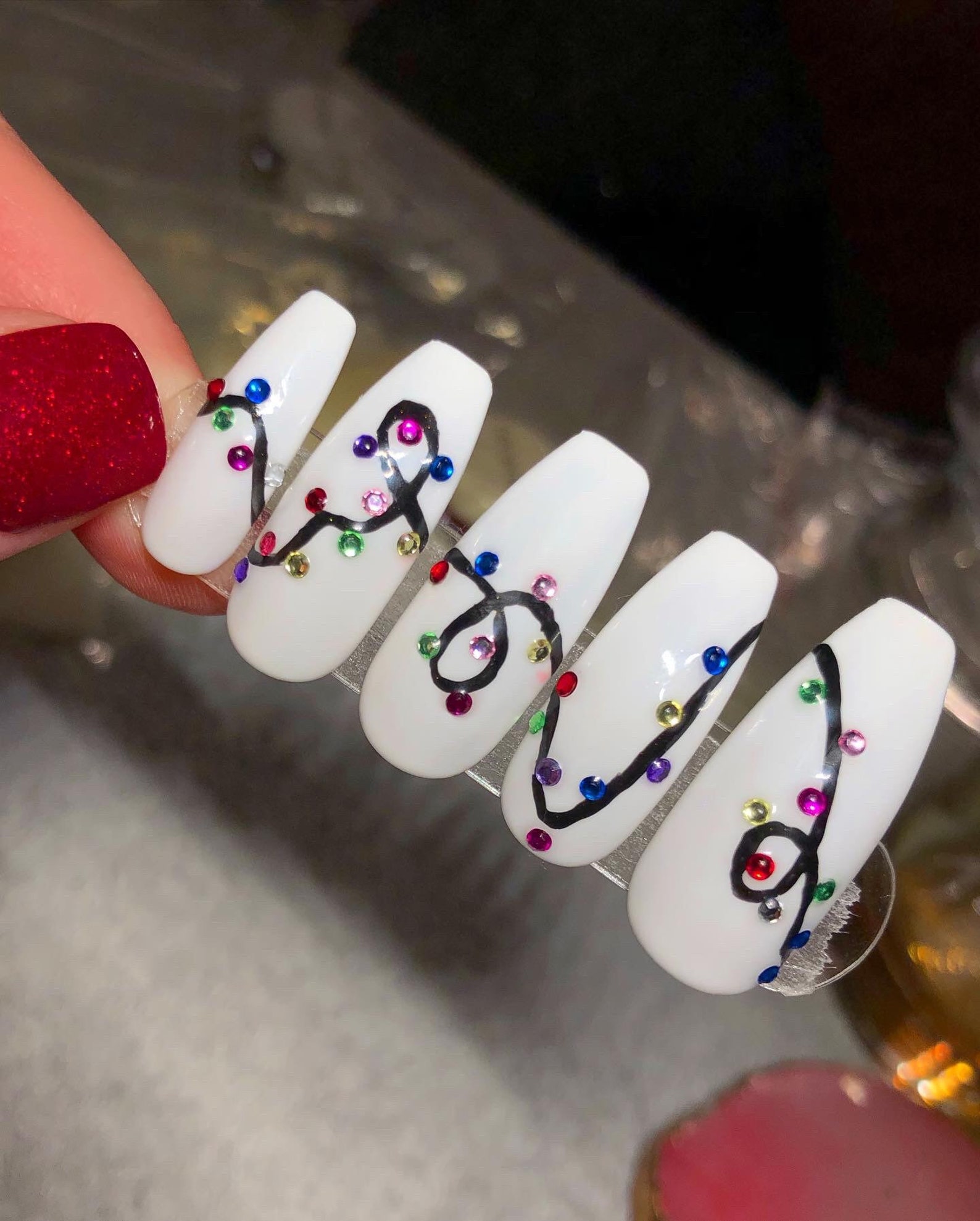 Christmas Tree Light Press On Nail Set Made to Order/ White | Etsy