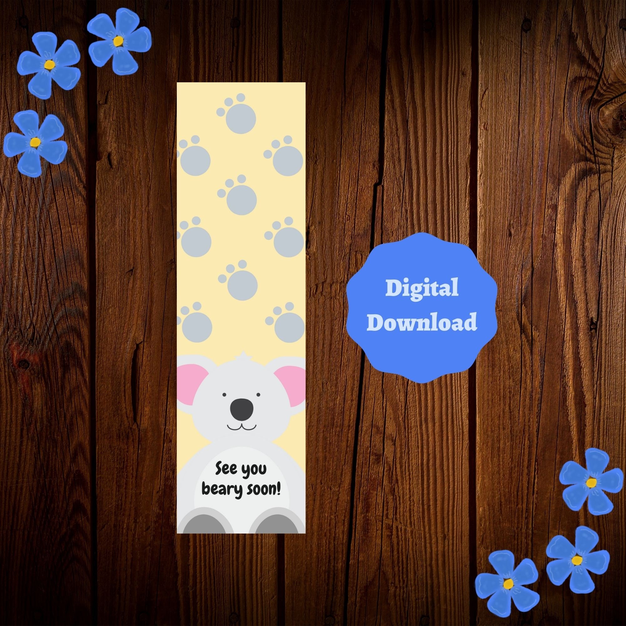 Koala Paw Prints 2x7 Bookmark Printable Digital Download Etsy