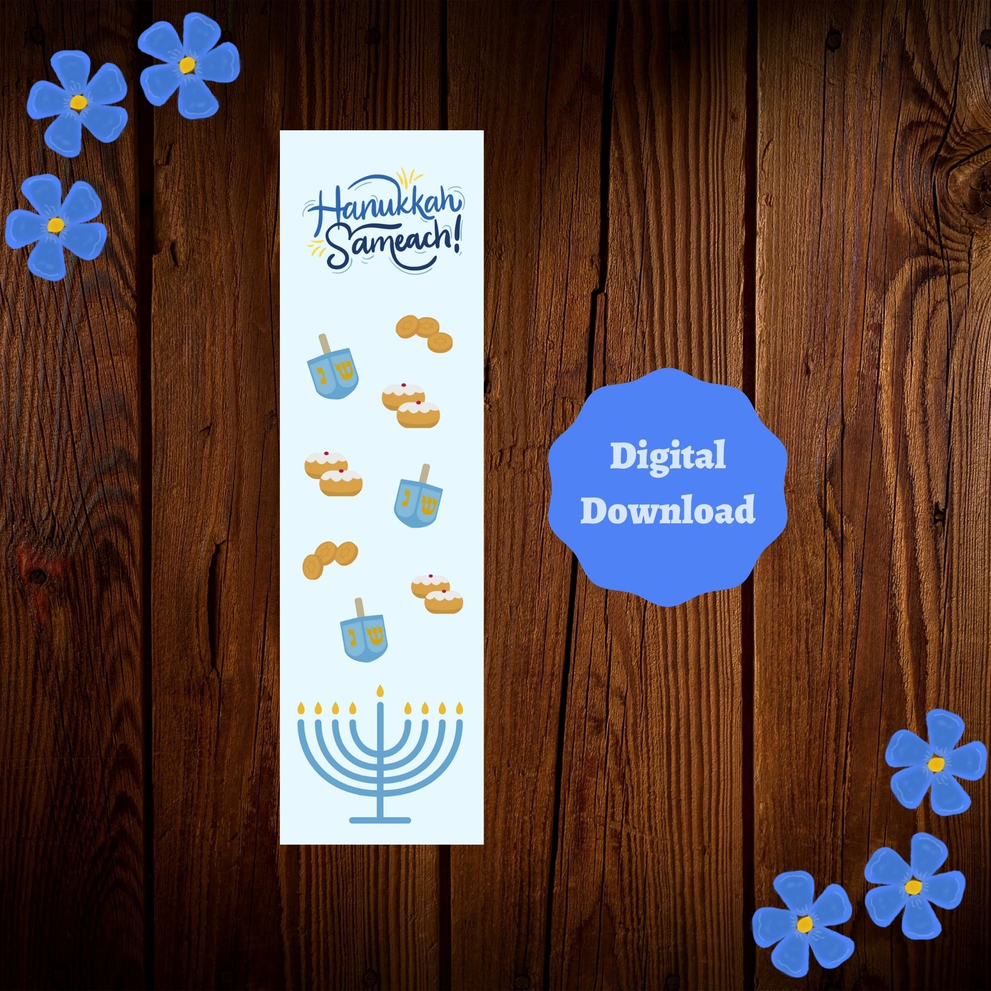 Hanukkah 2x7 Bookmark Digital Download Etsy