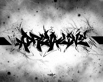 ADrenalina Graffiti Kunst Druck, schwarz und weiß, Gym Decor (Digitaler Download A2)