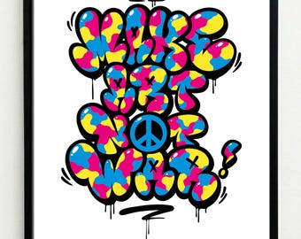 Make Art Not War Graffiti Druck, Bunte Camouflage Street Art (Digitaler Download)