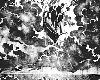 Surreal Schiff zum Mond Kunstdruck im Gustave Doré Stil (Digitaler Download)
