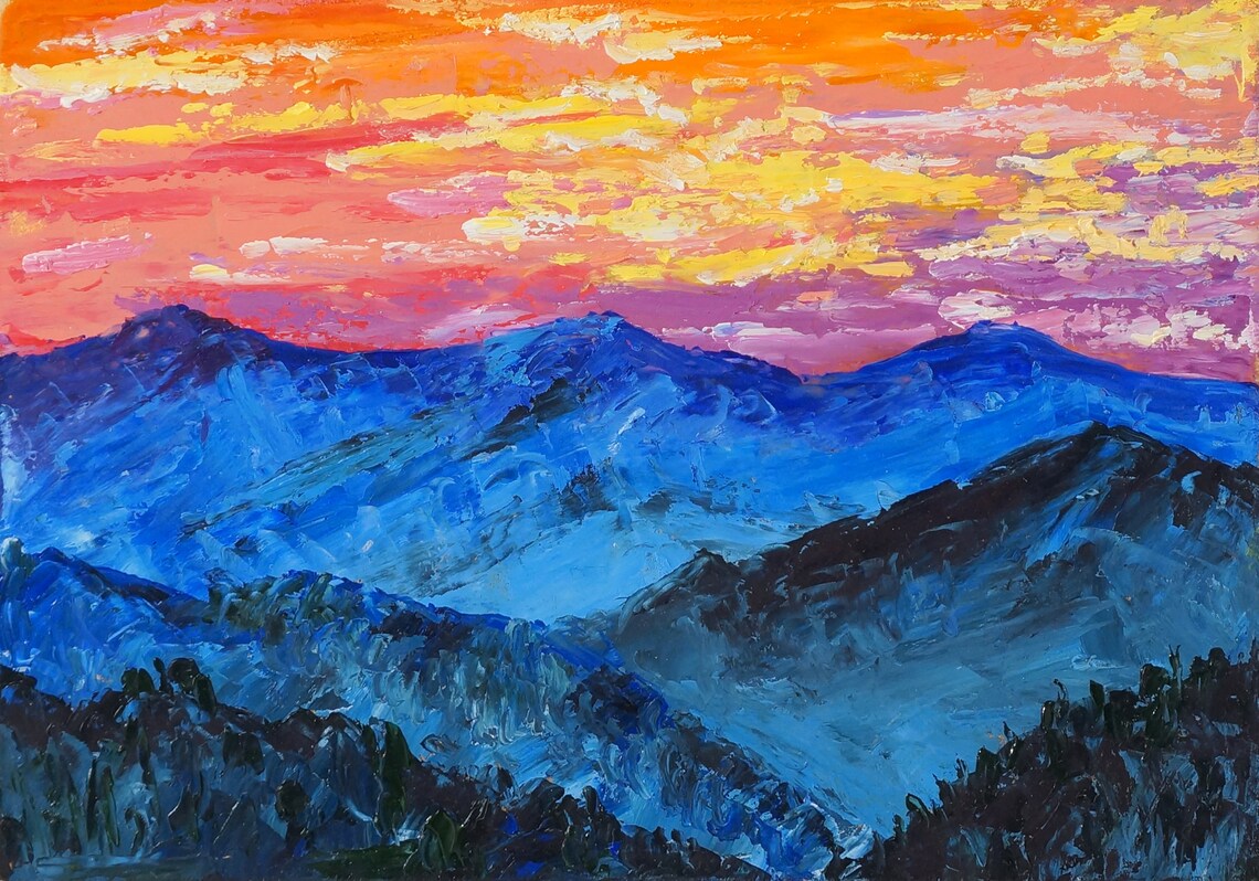 Blue Ridge Small Painting Original Oil Art Smoky Mountains 5x7 Etsy