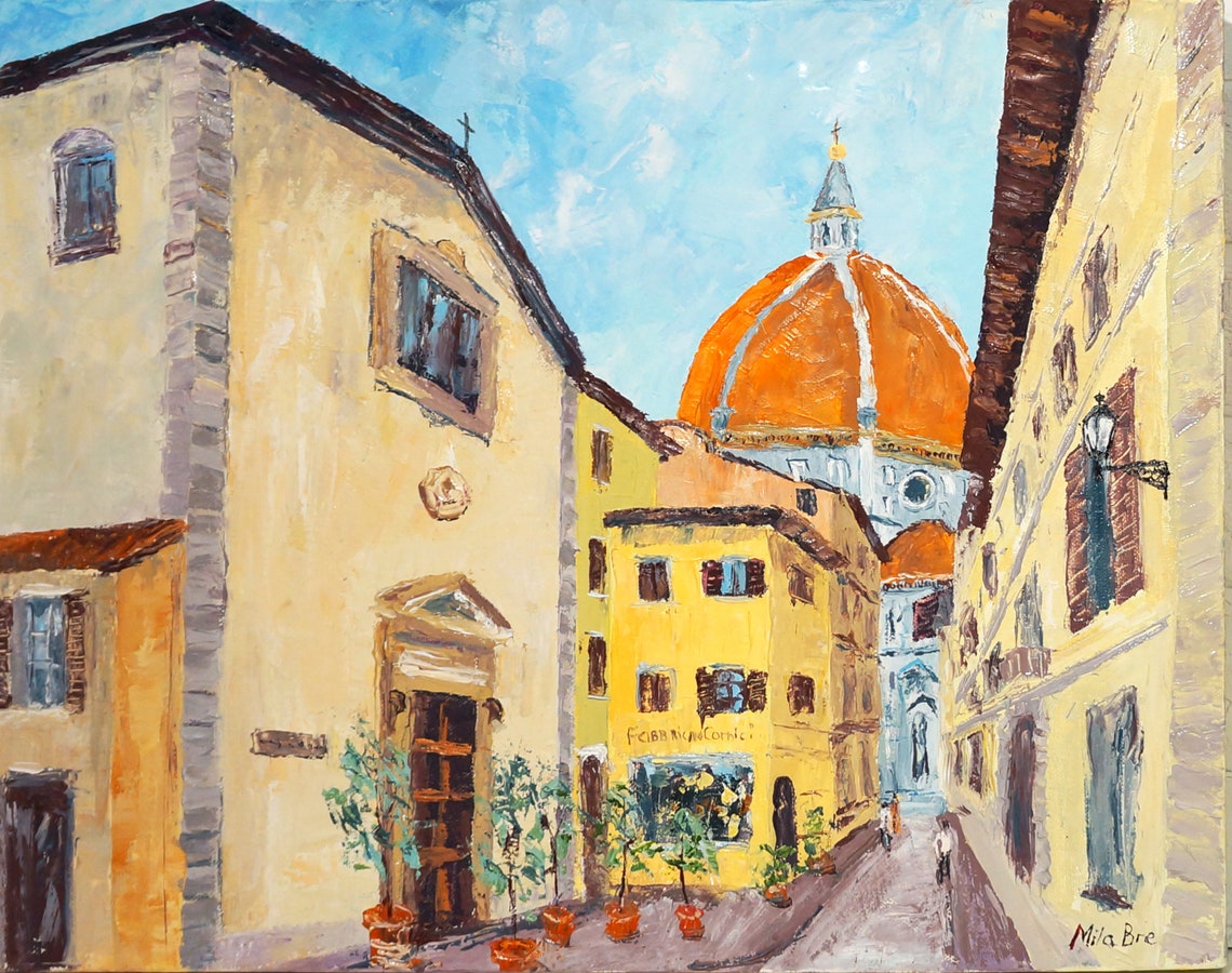 Florence Italy Painting Original Art Canvas Painting Cathedral Etsy