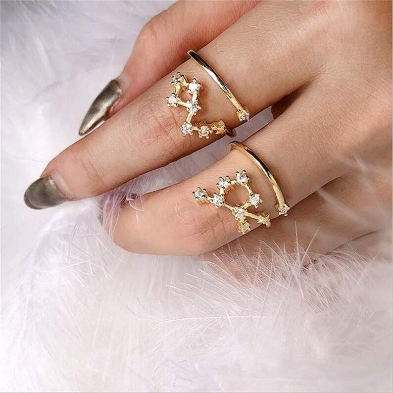 S925 Sterling Silver Capricorn Constellation Ring,Capricorn Jewelry,Women Gold Capricorn Ring,Capricorn Gift,Capricorn Zodiac,Capricorn Sign