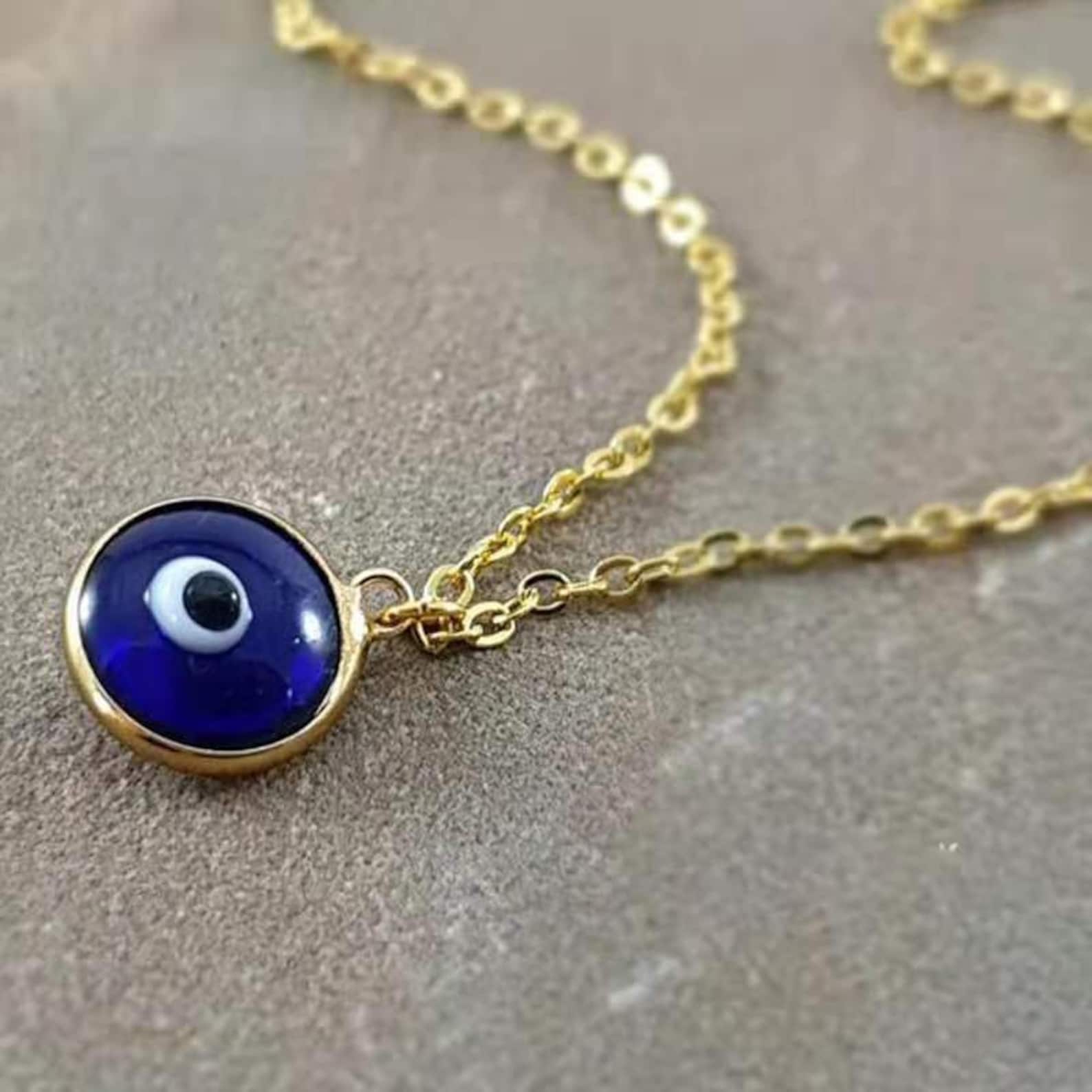 Turkish Evil Eye Necklace Pendant 14K Gold-Gift for Her | Etsy