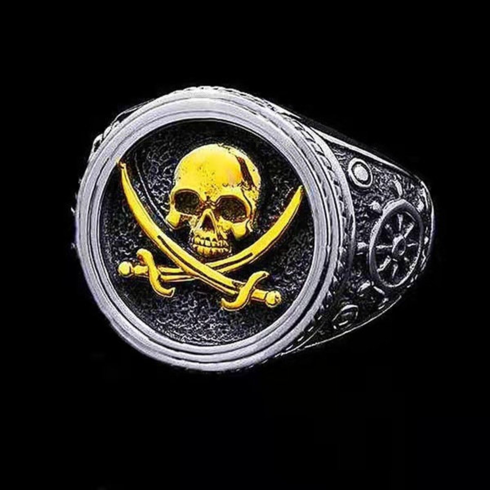 Silver Pirate Skull Ring MenViking Ring GoldMens Skull Etsy