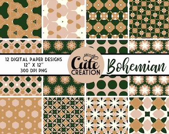 Bohemian Digital Paper. Scrapbook Paper. Sublimation Digital Paper. Digital Designs. Geometric.Digital Paper,PinkandGreen