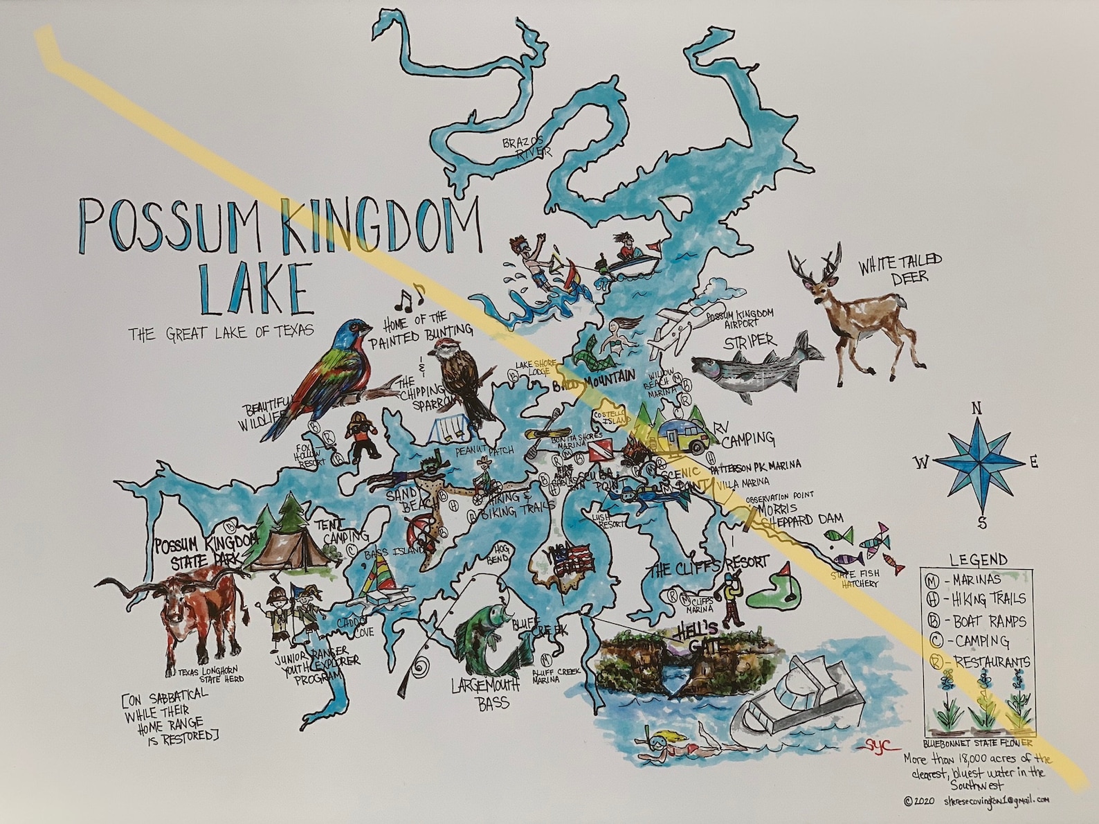 Designer Map of Possum Kingdom Lake Etsy