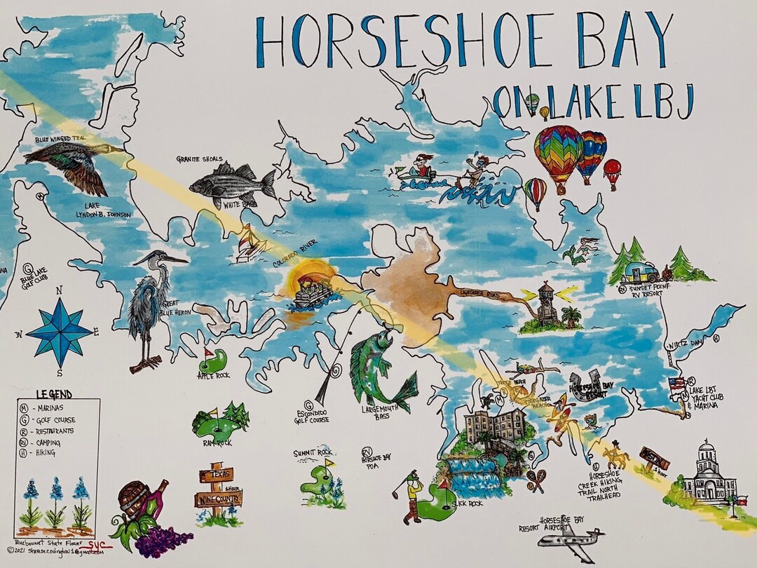 Designer Art Map of Horseshoe Bay on Lake LBJ Etsy