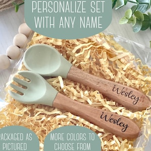 Baby silicone utensil set | personalized baby spoon and fork | custom baby utensils | engraved baby and kid utensil set | gift for baby