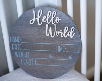 Segno Hello World 3D / Segno di annuncio di nascita / Nursery Room Décor / Segno di annuncio dell'ospedale / Annuncio del bambino / Regalo per baby shower