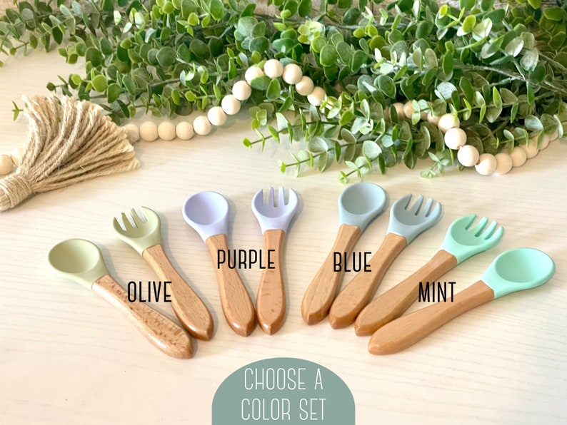 Baby Silicone Utensil Set Personalized Baby Spoon and Fork Etsy