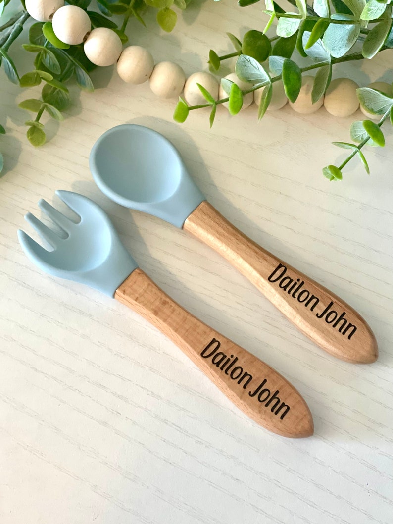 Baby Silicone Utensil Set Personalized Baby Spoon and Fork Etsy